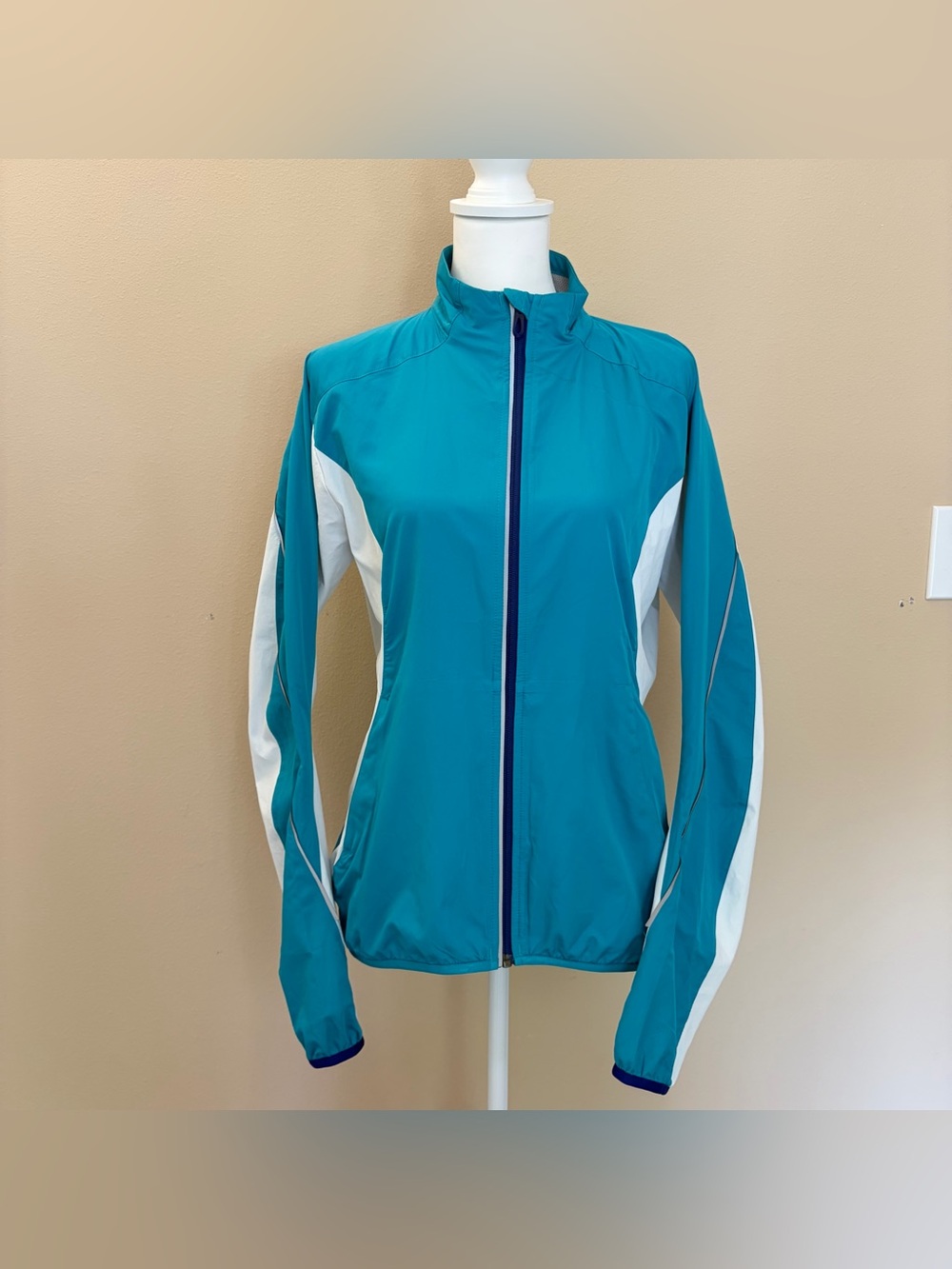 Salomon Clima Wind Reflective Lightweight Running Jacket Womens M Blue White EUC